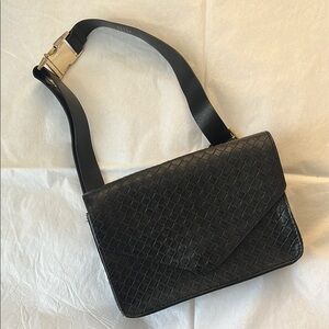 Nordstrom Rack Black Woven Leather Mini Belt Bag